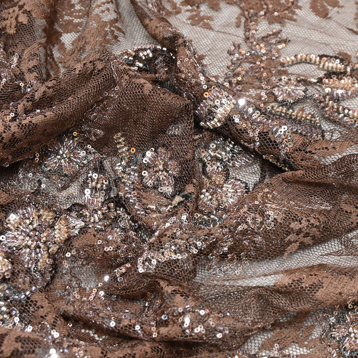 Imported Luxury Net Embroidery Fabric with Heavy Sequins & Beadwork | AT156D1-B