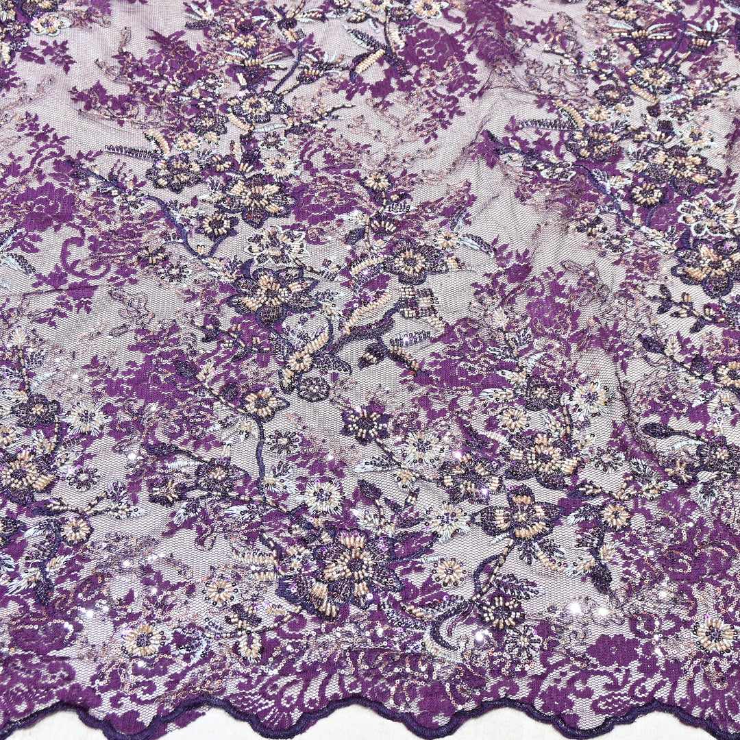 Imported Luxury Net Embroidery Fabric with Heavy Sequins & Beadwork | AT156D1-D
