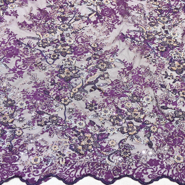 Imported Luxury Net Embroidery Fabric with Heavy Sequins & Beadwork | AT156D1-D