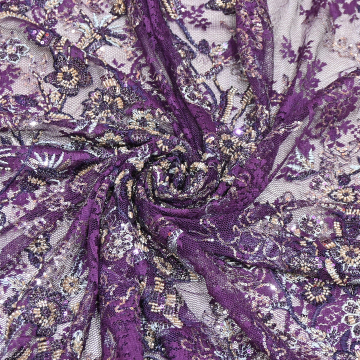 Imported Luxury Net Embroidery Fabric with Heavy Sequins & Beadwork | AT156D1-D