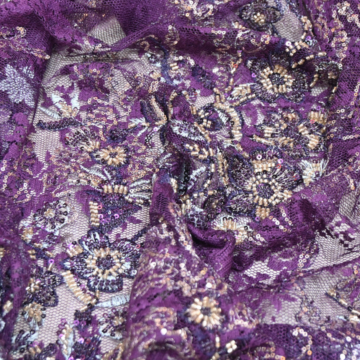 Imported Luxury Net Embroidery Fabric with Heavy Sequins & Beadwork | AT156D1-D