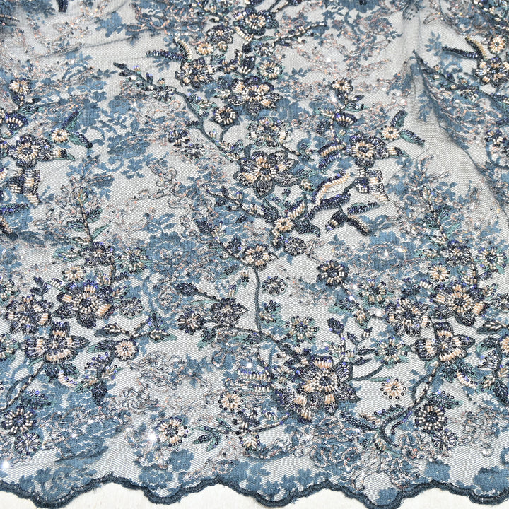 Imported Luxury Net Embroidery Fabric with Heavy Sequins & Beadwork | AT156D1-E