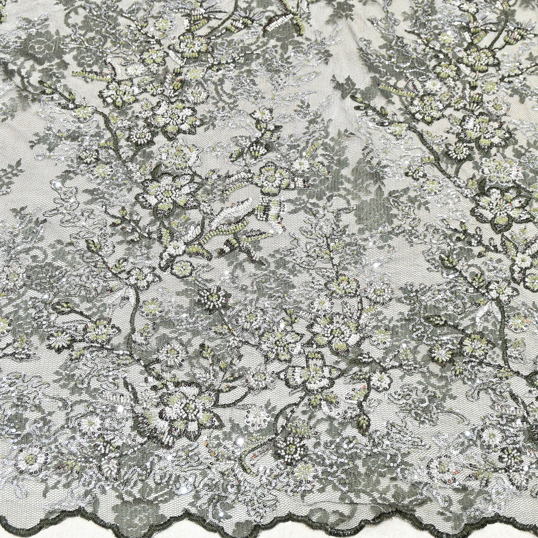 Imported Luxury Net Embroidery Fabric with Heavy Sequins & Beadwork | AT156D1-C