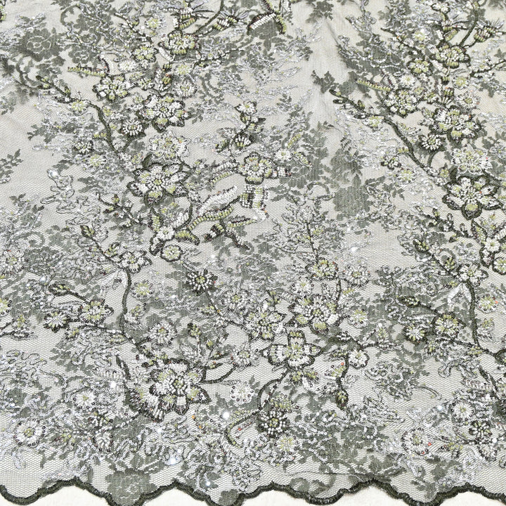 Imported Luxury Net Embroidery Fabric with Heavy Sequins & Beadwork | AT156D1-C