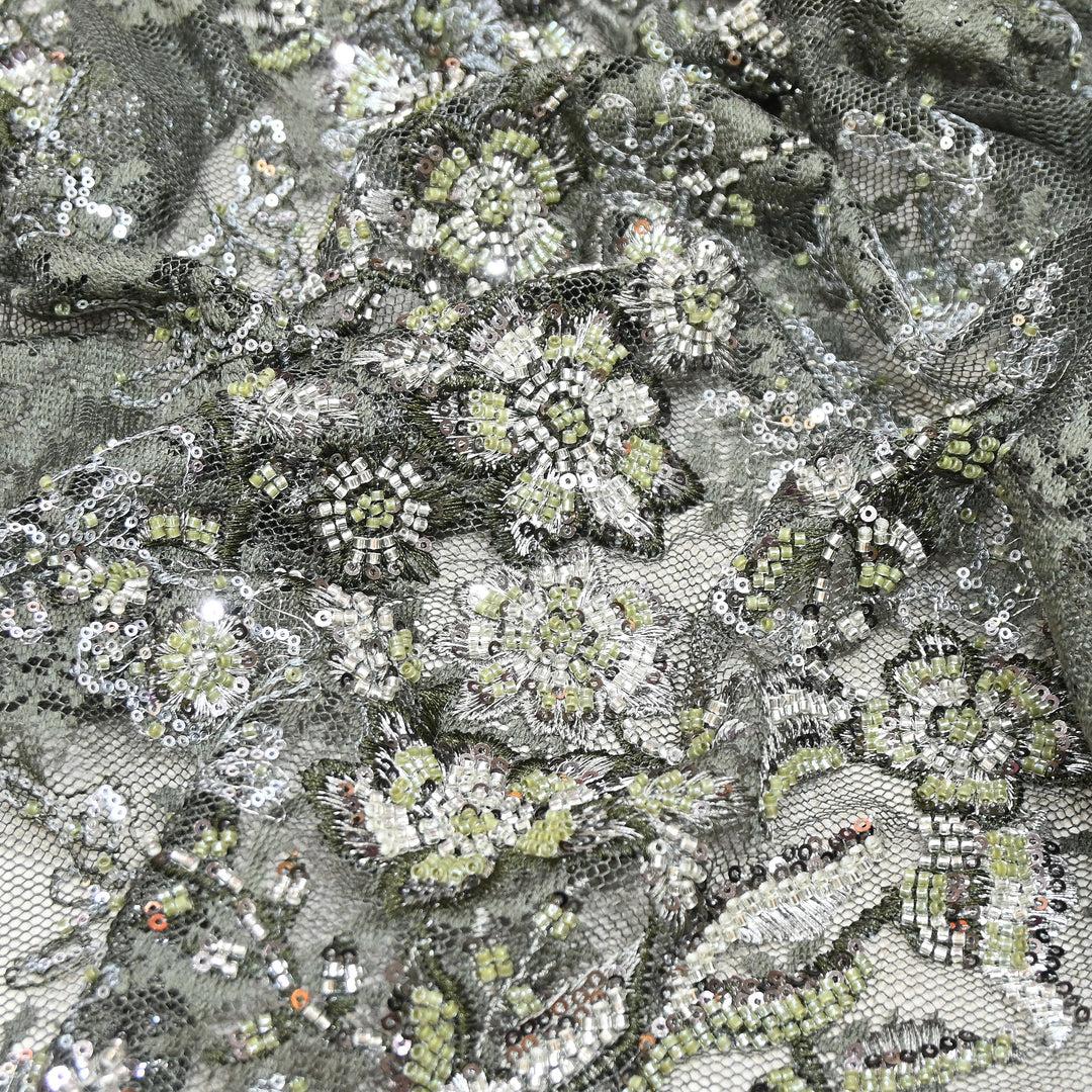 Imported Luxury Net Embroidery Fabric with Heavy Sequins & Beadwork | AT156D1-C