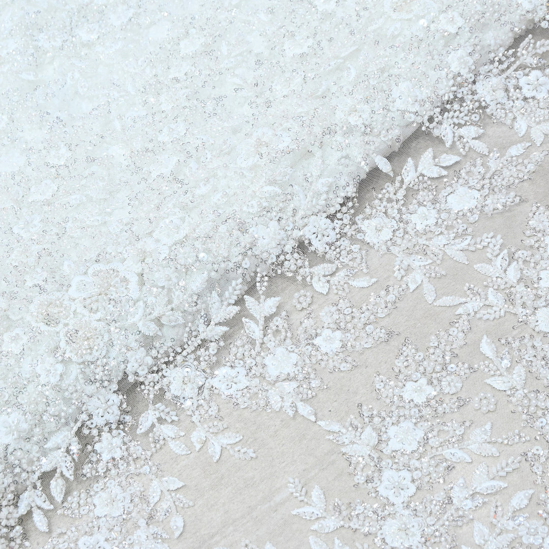 Imported Net Heavy Sequins, Beads & Pearl Floral Embroidery Designer Fabric - LTS001D10
