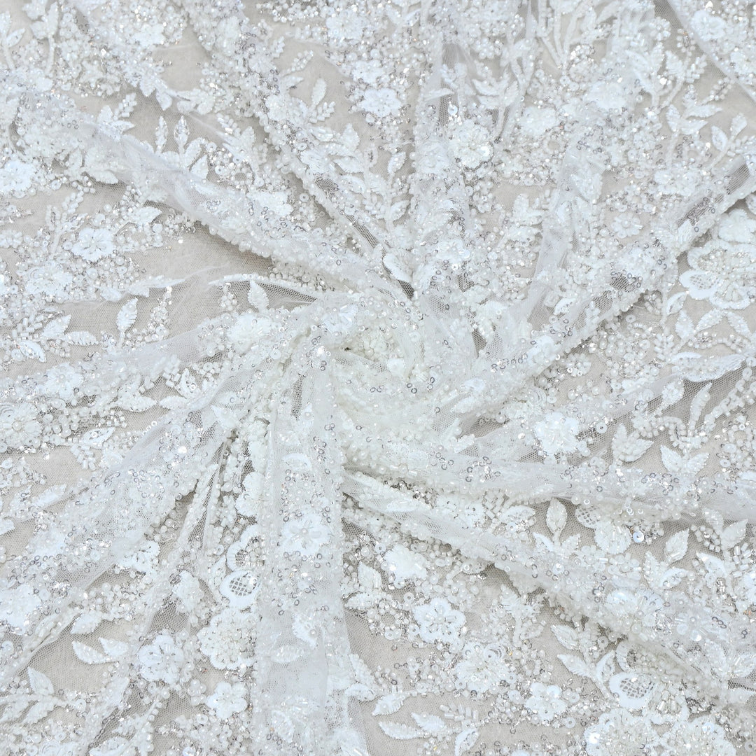 Imported Net Heavy Sequins, Beads & Pearl Floral Embroidery Designer Fabric - LTS001D10