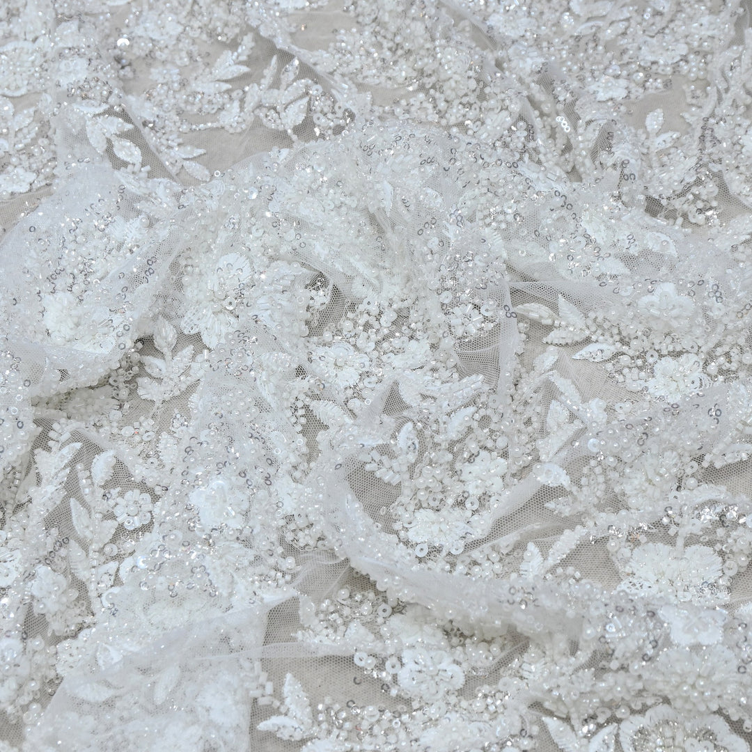 Imported Net Heavy Sequins, Beads & Pearl Floral Embroidery Designer Fabric - LTS001D10
