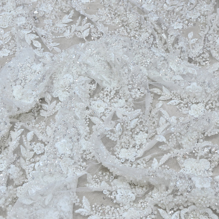 Imported Net Heavy Sequins, Beads & Pearl Floral Embroidery Designer Fabric - LTS001D10