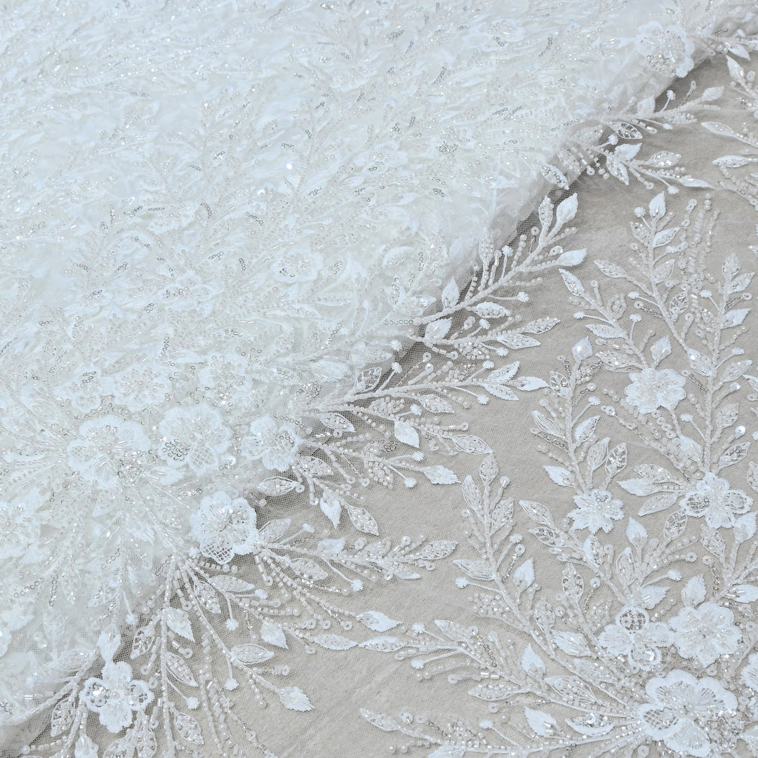 Imported Net Heavy Sequins, Beads & Pearl Floral Embroidery Designer Fabric - LTS001D3