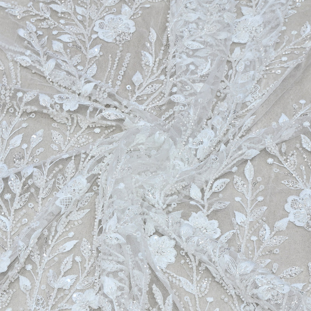 Imported Net Heavy Sequins, Beads & Pearl Floral Embroidery Designer Fabric - LTS001D3