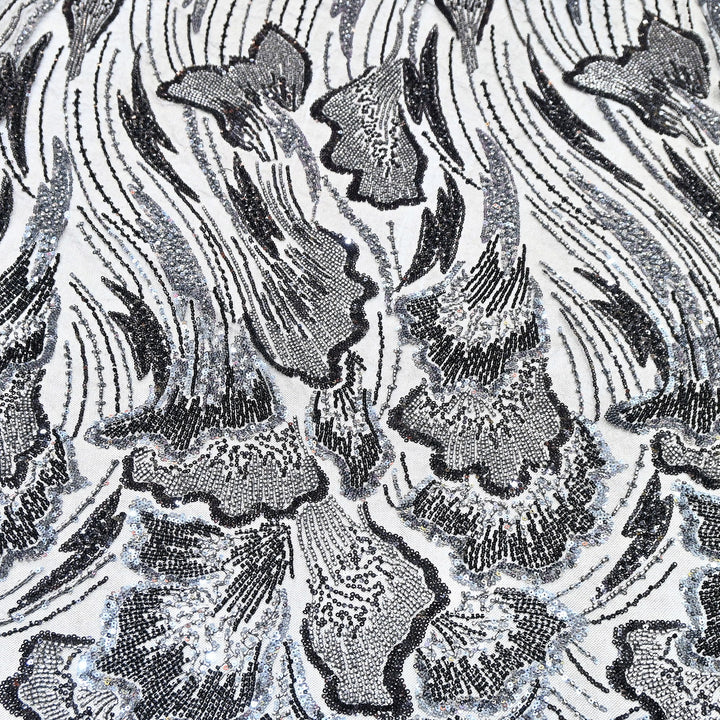 Imported Net Embroidery Fabric – Luxury Sequin & Bead Floral Designer Net - MBL952-C
