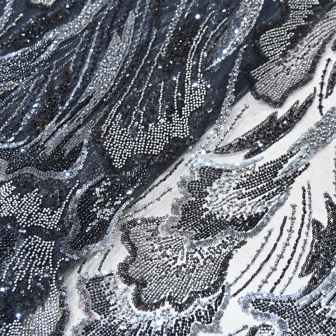Imported Net Embroidery Fabric – Luxury Sequin & Bead Floral Designer Net - MBL952-C