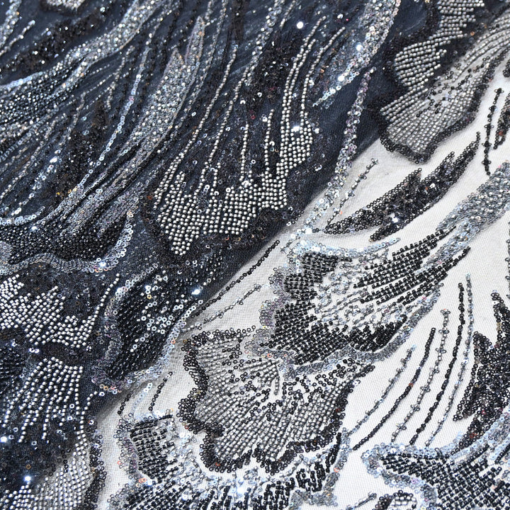 Imported Net Embroidery Fabric – Luxury Sequin & Bead Floral Designer Net - MBL952-C