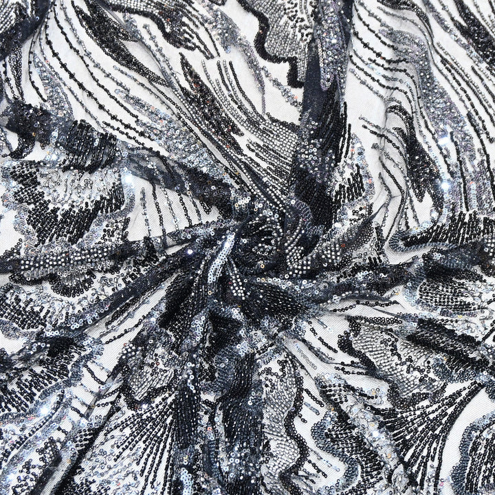 Imported Net Embroidery Fabric – Luxury Sequin & Bead Floral Designer Net - MBL952-C
