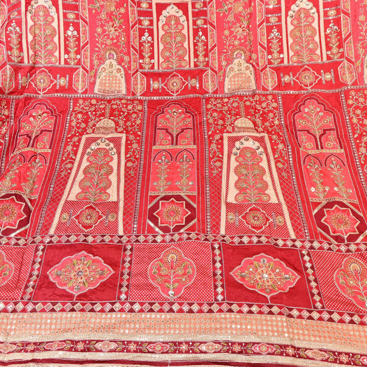 Russian Silk Position Print with Zari Sequence Embroidery- 00P420-1