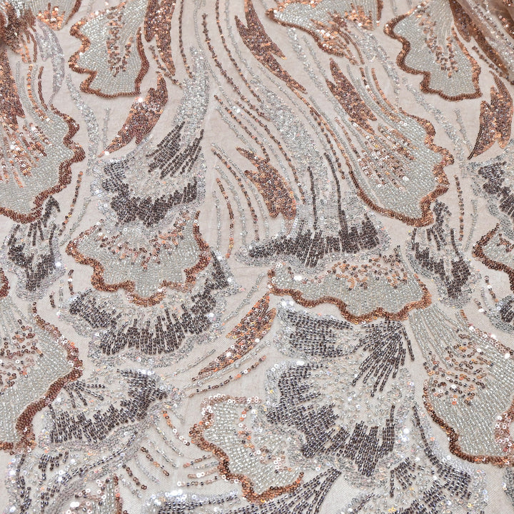 Imported Net Embroidery Fabric – Luxury Sequin & Bead Floral Designer Net - MBL952-D