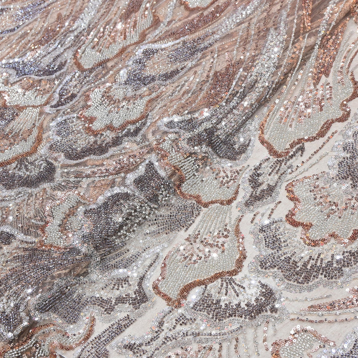 Imported Net Embroidery Fabric – Luxury Sequin & Bead Floral Designer Net - MBL952-D