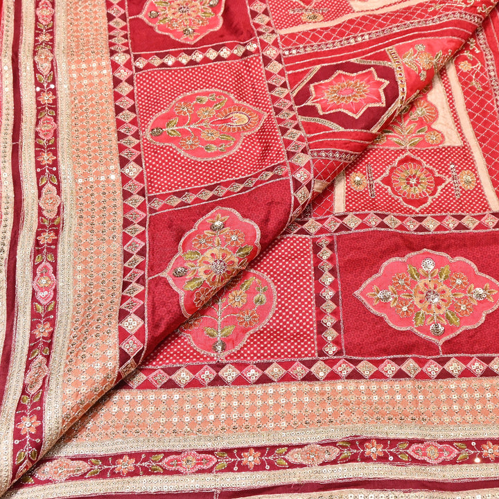 Russian Silk Position Print with Zari Sequence Embroidery- 00P420-1