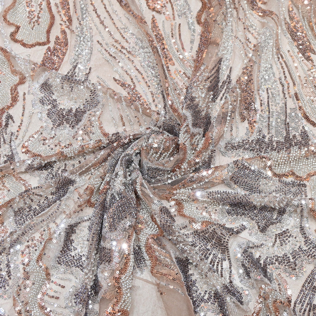 Imported Net Embroidery Fabric – Luxury Sequin & Bead Floral Designer Net - MBL952-D