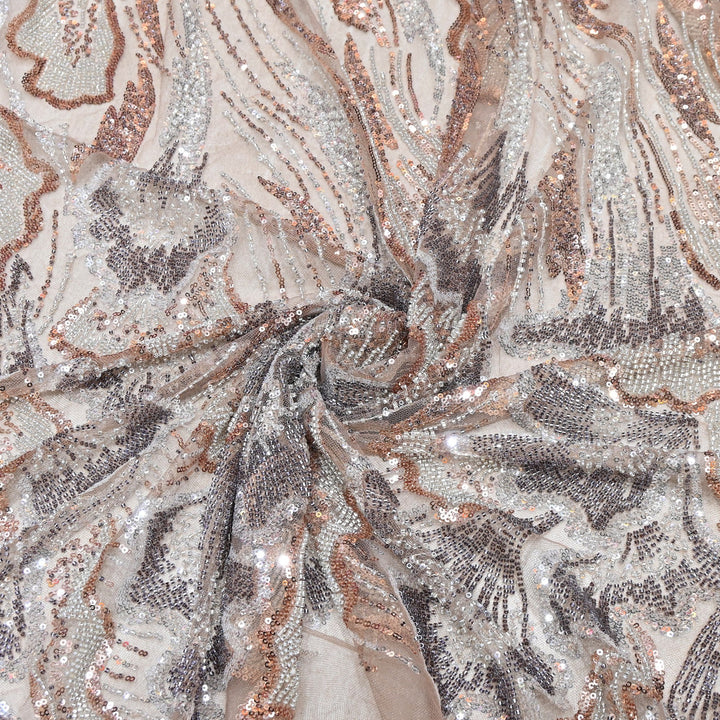 Imported Net Embroidery Fabric – Luxury Sequin & Bead Floral Designer Net - MBL952-D