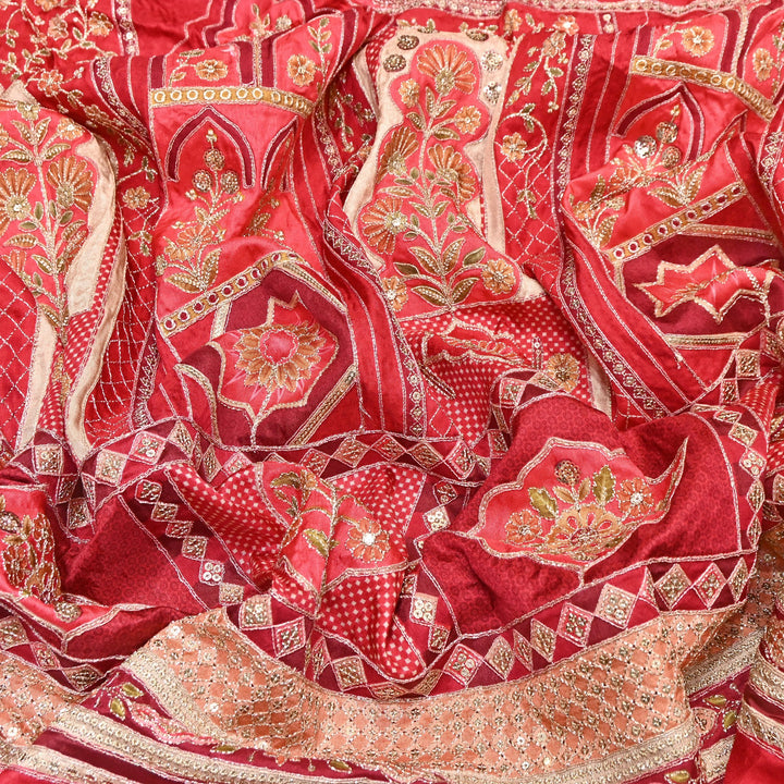 Russian Silk Position Print with Zari Sequence Embroidery- 00P420-1