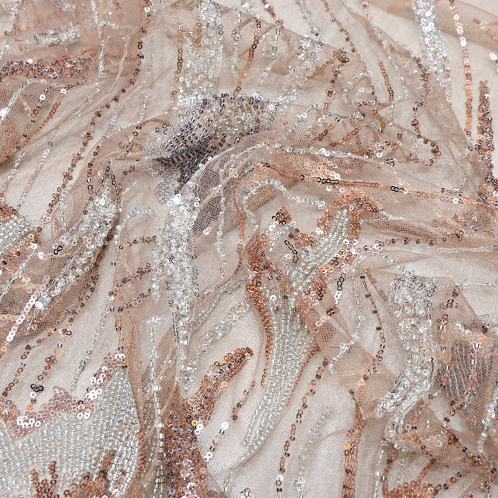 Imported Net Embroidery Fabric – Luxury Sequin & Bead Floral Designer Net - MBL952-D
