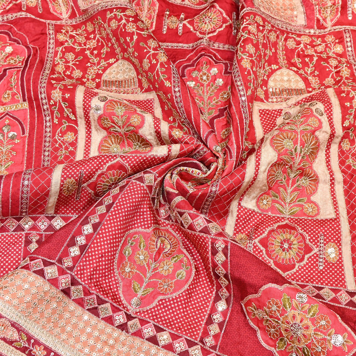 Russian Silk Position Print with Zari Sequence Embroidery- 00P420-1