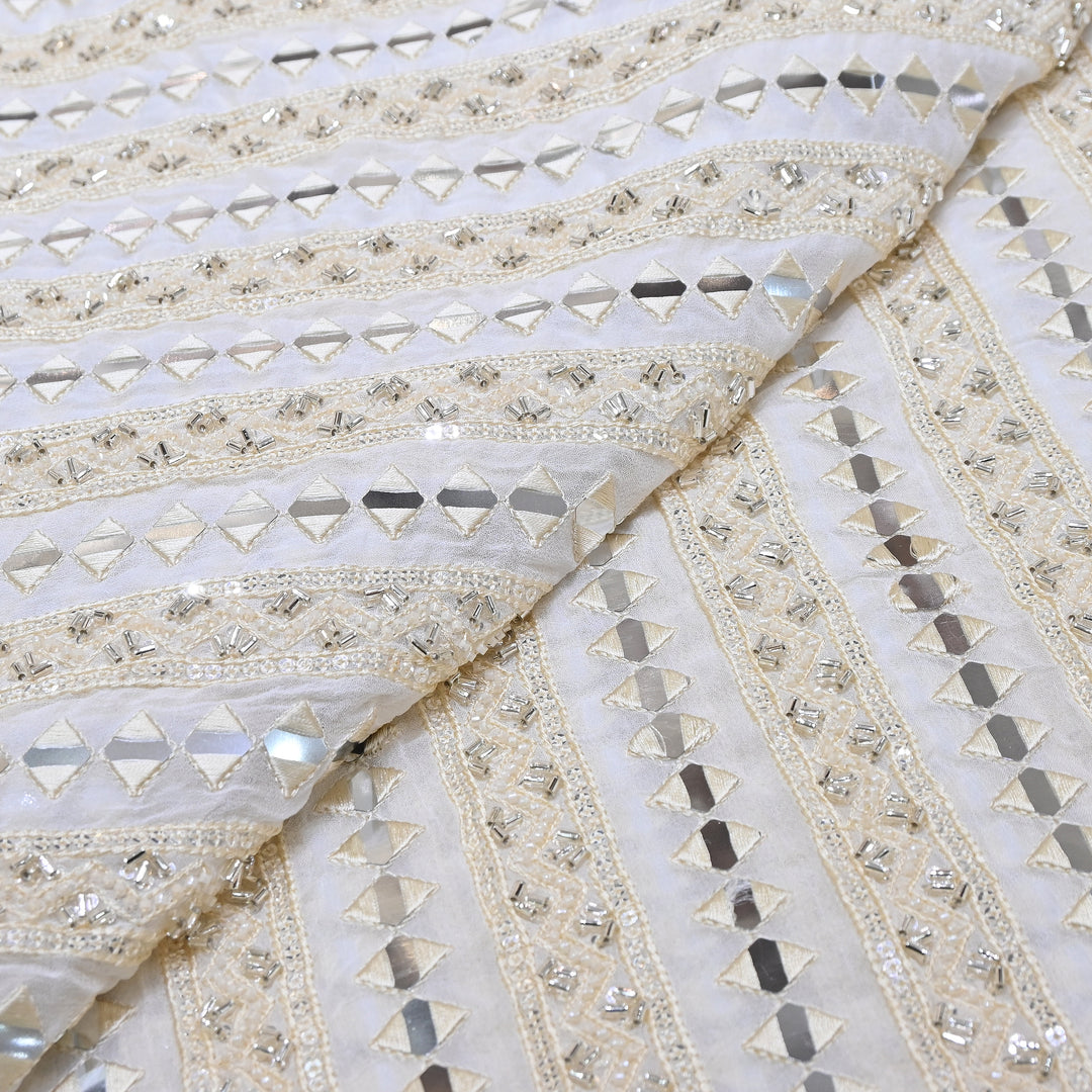 Premium Dyeable Georgette Moti & Mirror Embroidery Designer Fabric   TS4288