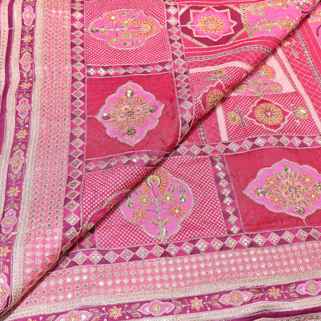 Russian Silk Position Print with Zari Sequence Embroidery- 00P420-2