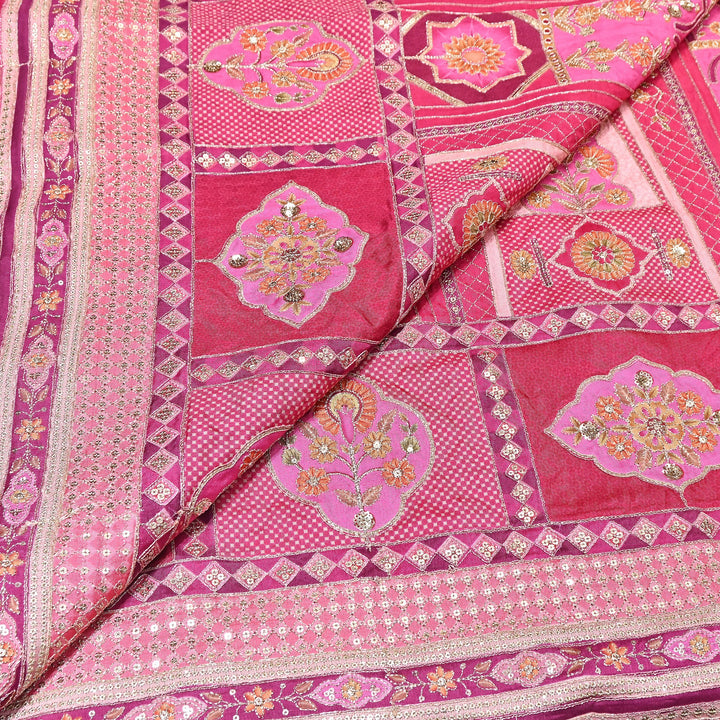 Russian Silk Position Print with Zari Sequence Embroidery- 00P420-2