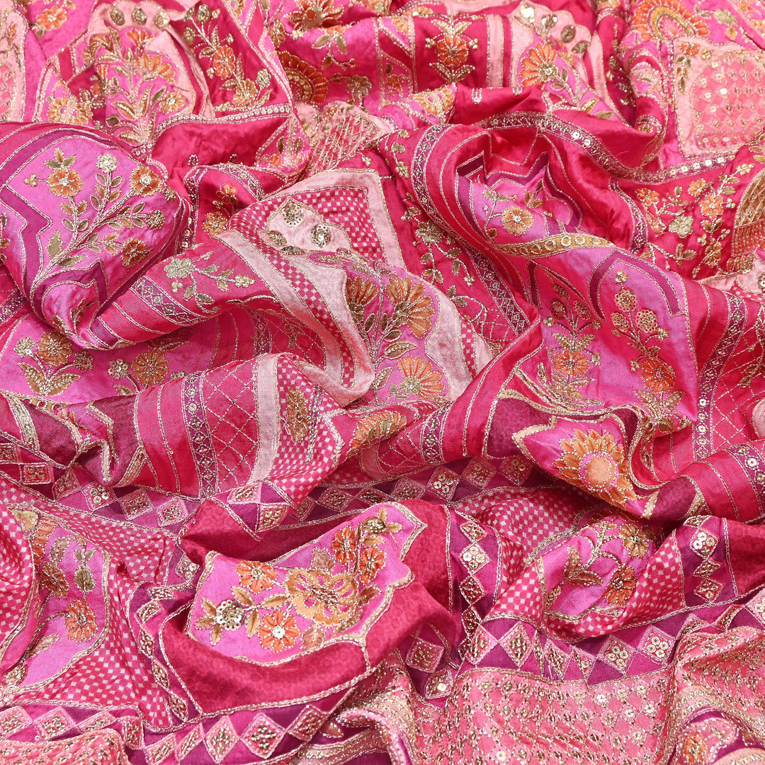Russian Silk Position Print with Zari Sequence Embroidery- 00P420-2