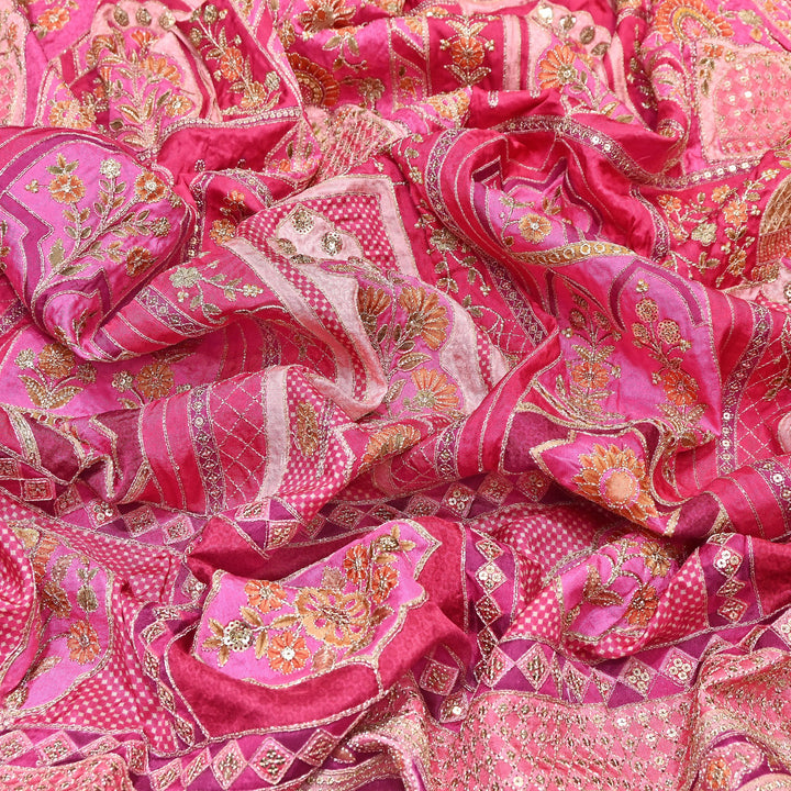 Russian Silk Position Print with Zari Sequence Embroidery- 00P420-2