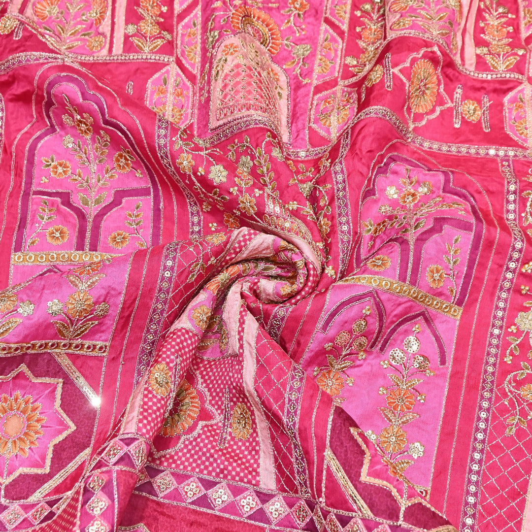 Russian Silk Position Print with Zari Sequence Embroidery- 00P420-2