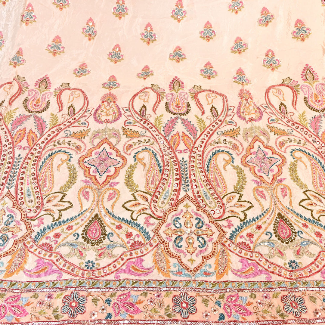 Multi Color Crape Position Print Fabric with Zari Sequins Embroidery- 00P400-1