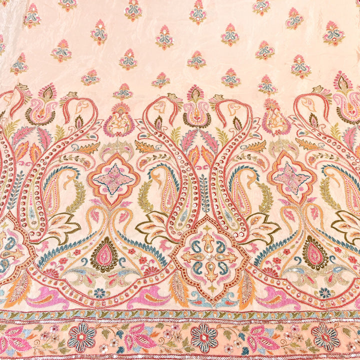 Multi Color Crape Position Print Fabric with Zari Sequins Embroidery- 00P400-1