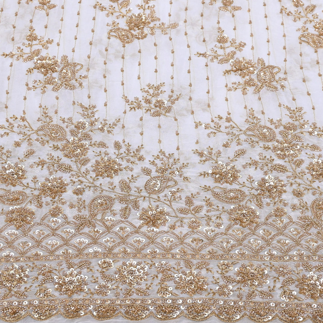 Dyeable Georgette Fabric with Zari, Moti & Sequins Embroidery – V2665C