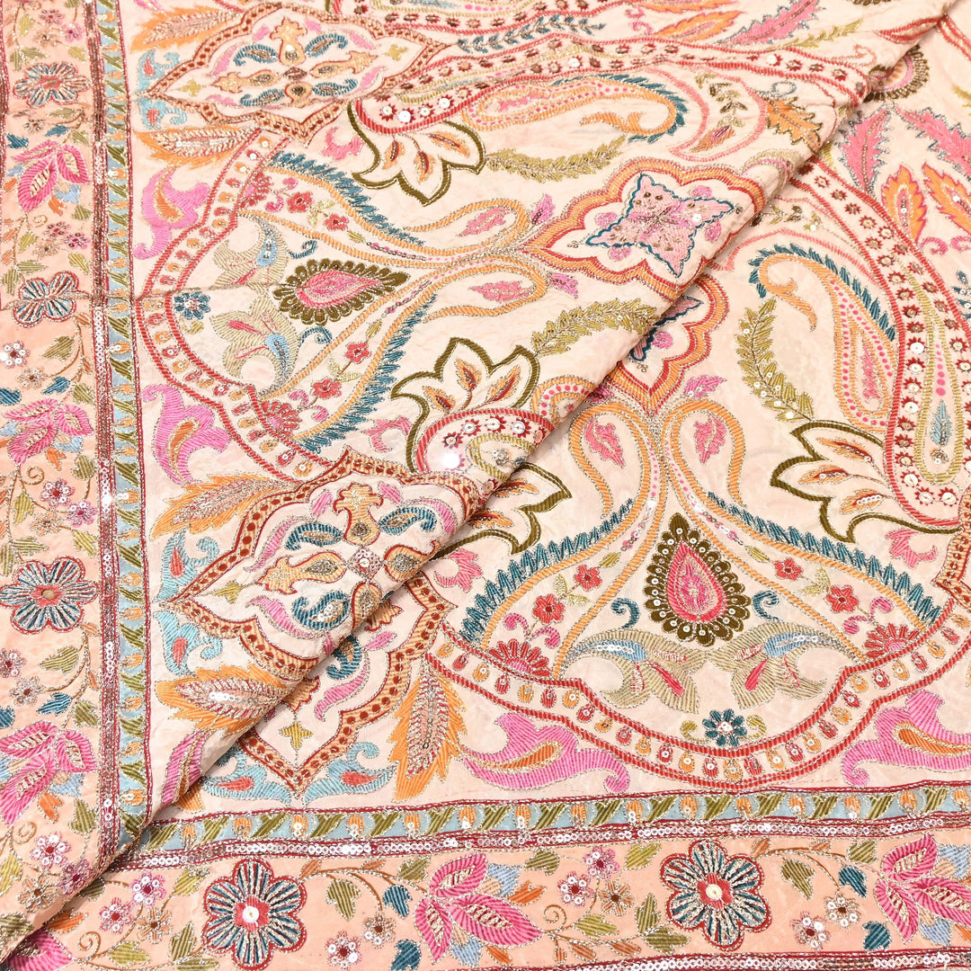 Multi Color Crape Position Print Fabric with Zari Sequins Embroidery- 00P400-1