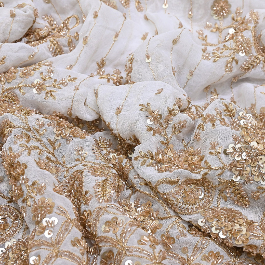 Dyeable Georgette Fabric with Zari, Moti & Sequins Embroidery – V2665C