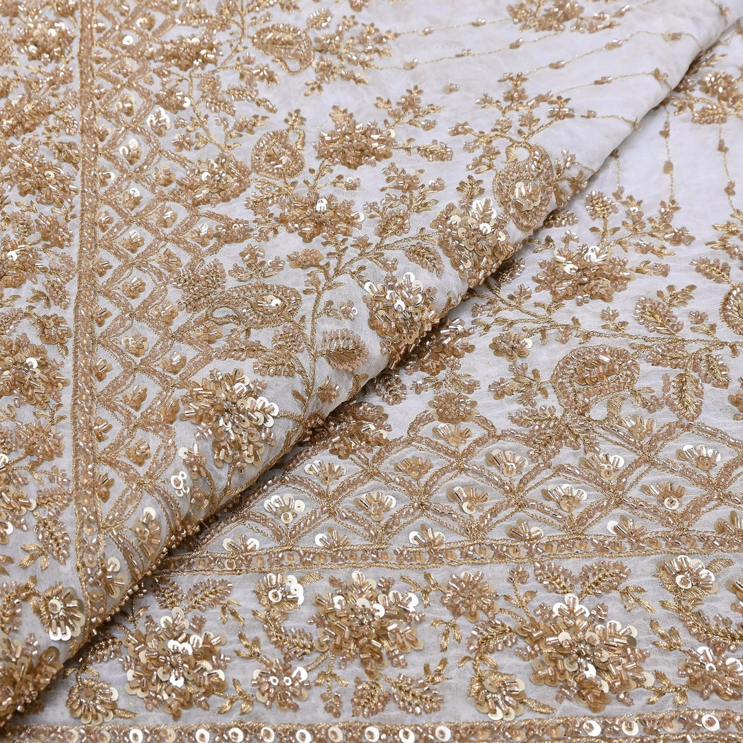 Dyeable Georgette Fabric with Zari, Moti & Sequins Embroidery – V2665C