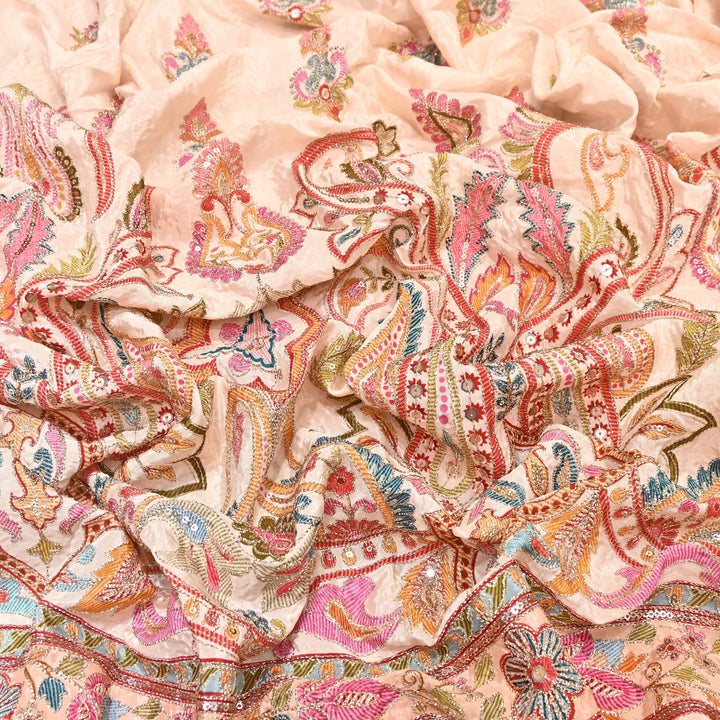 Multi Color Crape Position Print Fabric with Zari Sequins Embroidery- 00P400-1