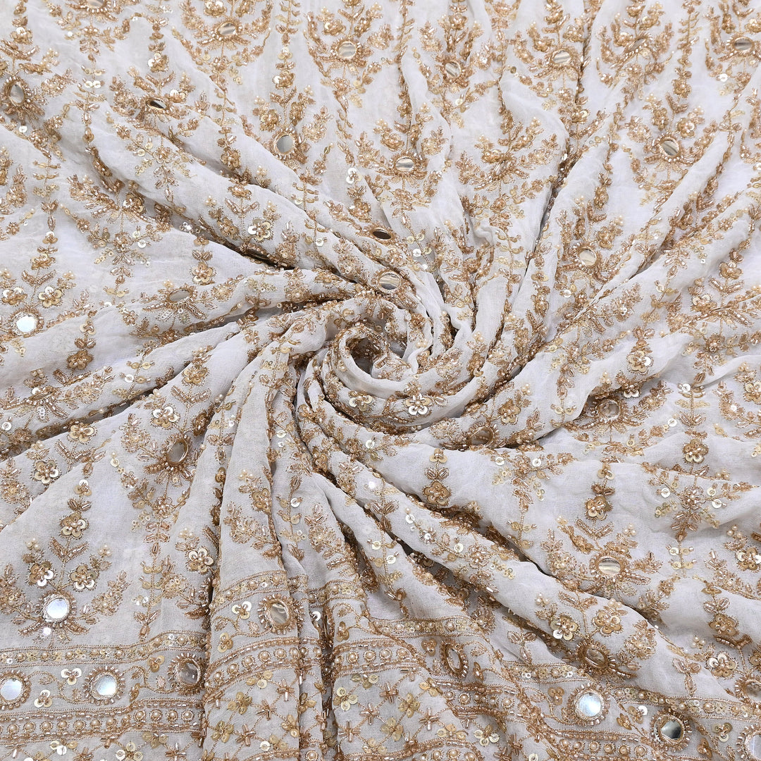 Dyeable Georgette Dupatta Fabric with Zari, Sequins, Mirror & Moti Embroidery - V2420C