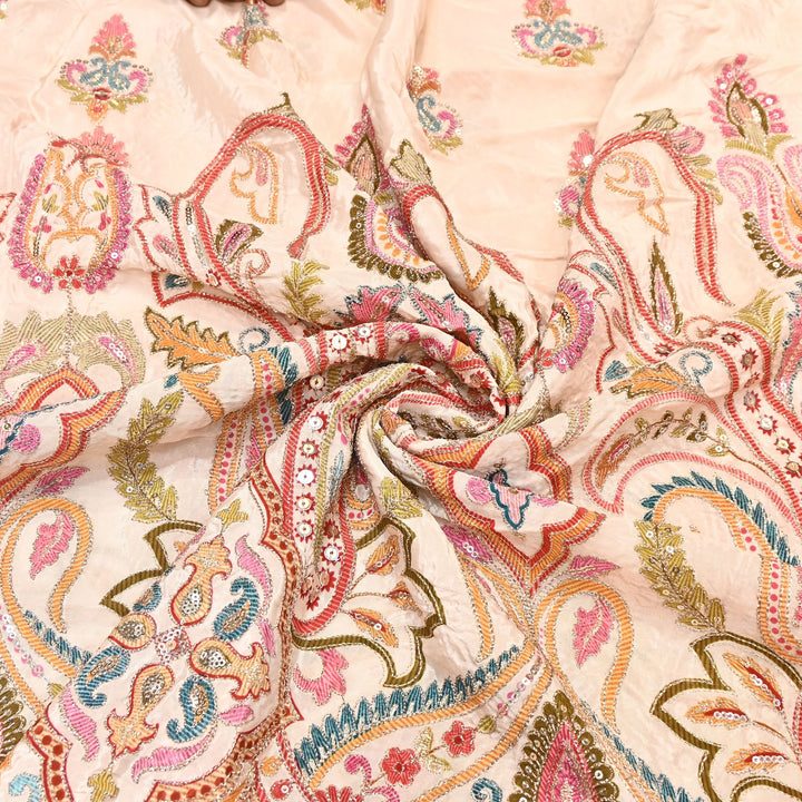 Multi Color Crape Position Print Fabric with Zari Sequins Embroidery- 00P400-1