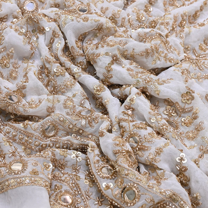Dyeable Georgette Dupatta Fabric with Zari, Sequins, Mirror & Moti Embroidery - V2420C
