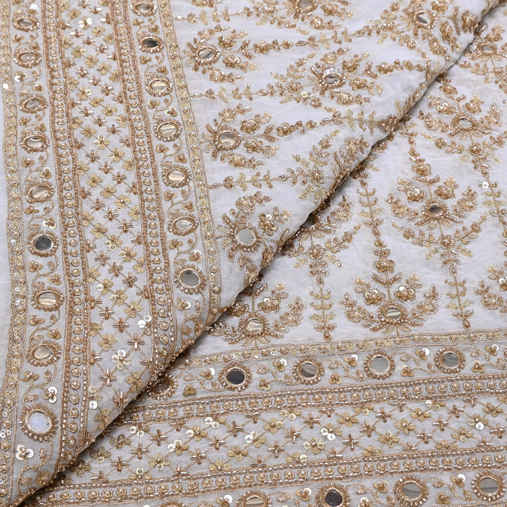 Dyeable Georgette Dupatta Fabric with Zari, Sequins, Mirror & Moti Embroidery - V2420C