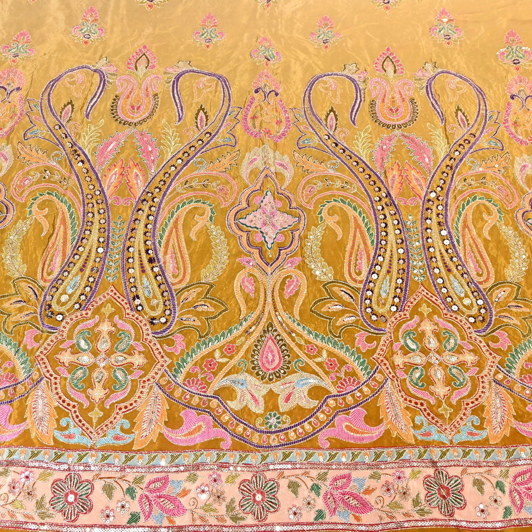 Multi Color Crape Position Print Fabric with Zari Sequins Embroidery- 00P400-2