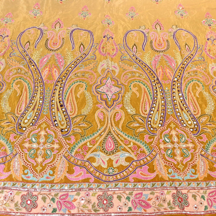 Multi Color Crape Position Print Fabric with Zari Sequins Embroidery- 00P400-2