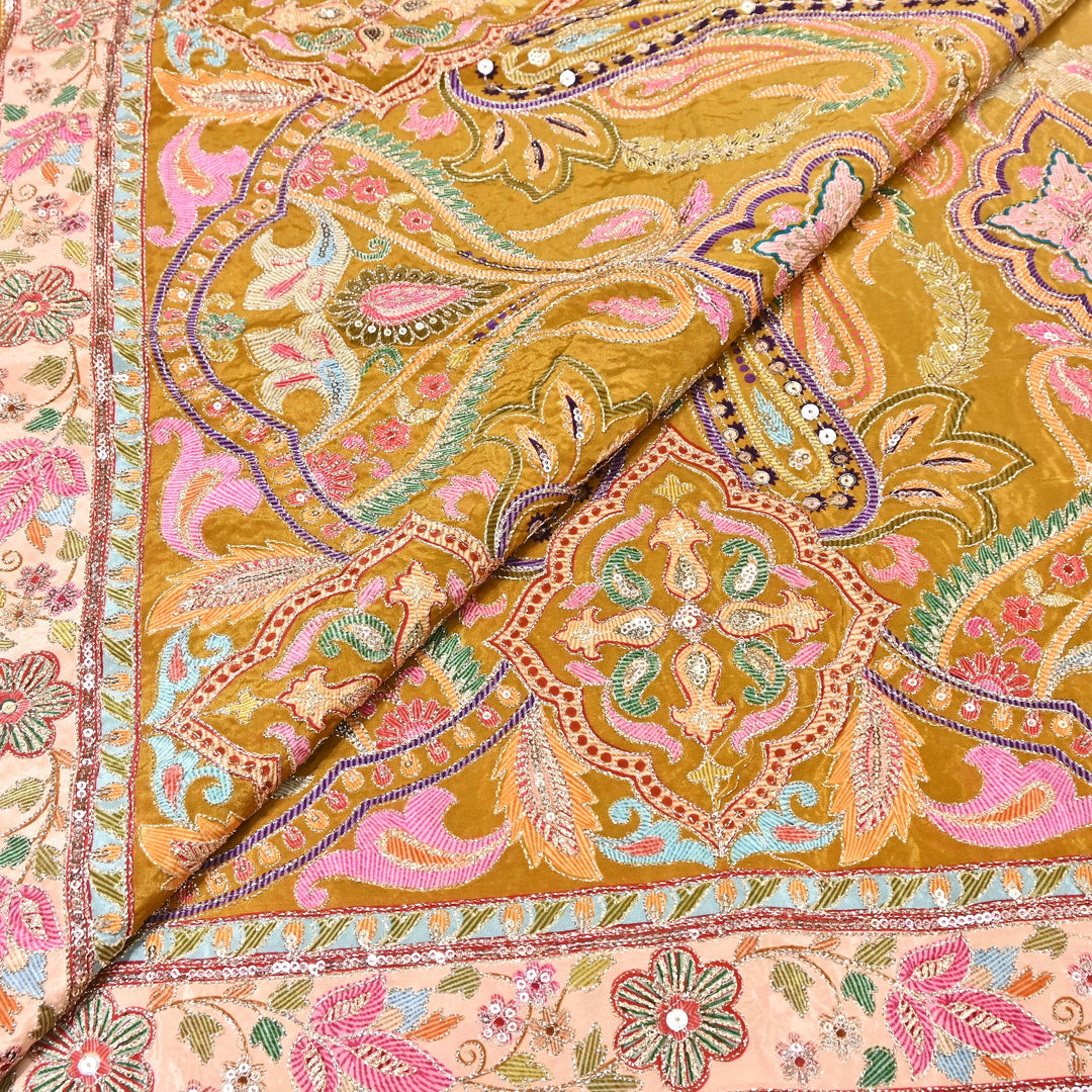 Multi Color Crape Position Print Fabric with Zari Sequins Embroidery- 00P400-2