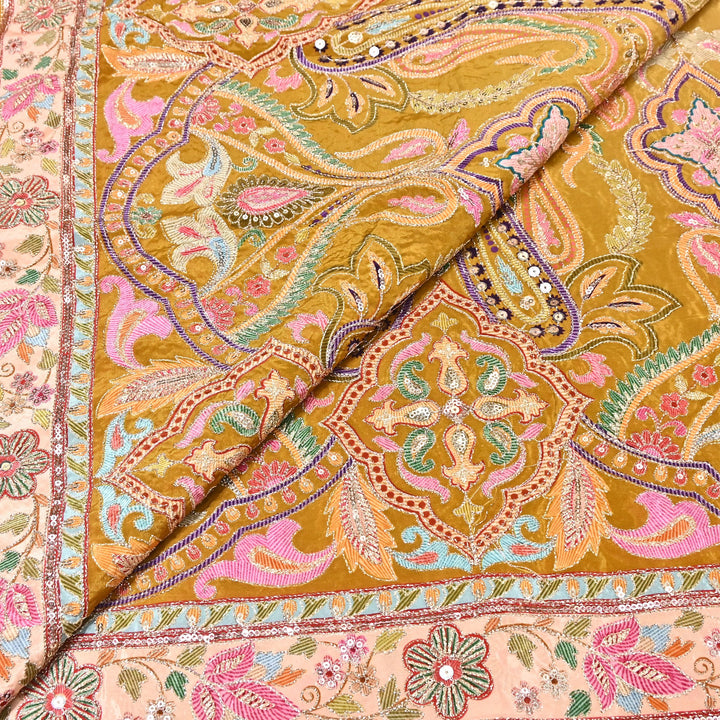 Multi Color Crape Position Print Fabric with Zari Sequins Embroidery- 00P400-2