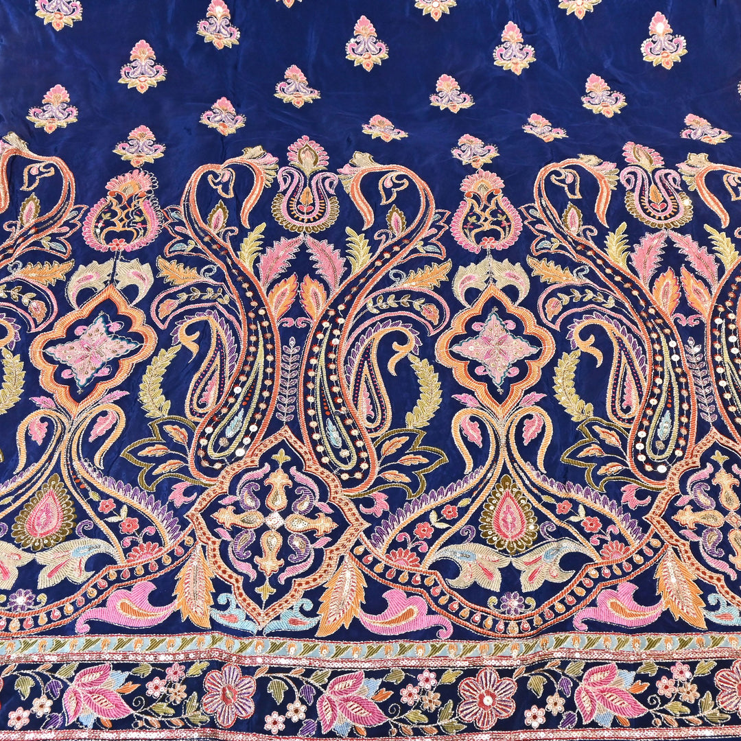 Multi Color Crape Position Print Fabric with Zari Sequins Embroidery- 00P400-3